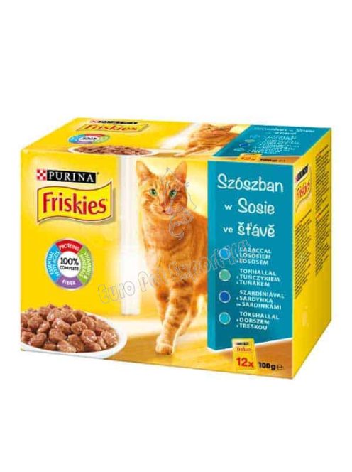 FRISKIES Macskaeledel Szószban - Lazaccal, Tonhallal, Tőkehallal, Szardíniával 12x85g