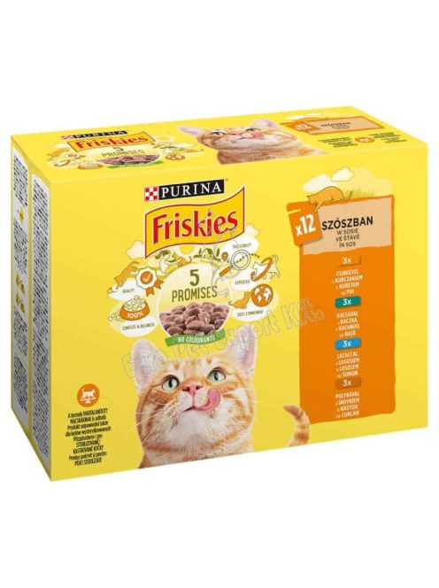 Friskies szószban csirkével/kacsával/lazaccal/pulykával macskaeledel 12 x 85g (1,02kg)