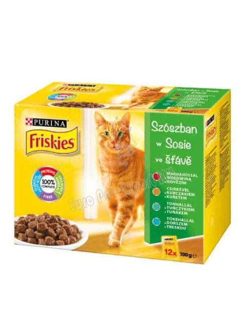 FRISKIES Macskaeledel Szószban - Marhával, Csirkével, Tonhallal, Tőkehallal 12x85g