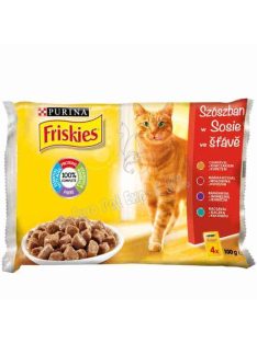 FRISKIES Macskaeledel Szószban - Csirkével, Marhával, Báránnyal, Kacsával 4x85g