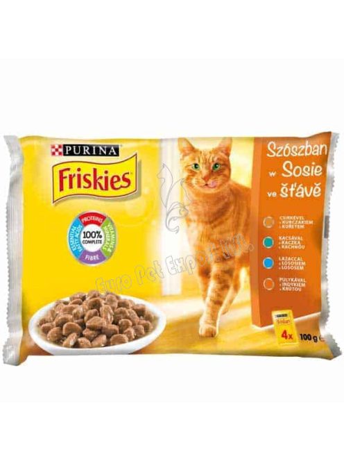 FRISKIES Macskaeledel Szószban - Csirkével, Kacsával, Lazaccal, Pulykával 4*85g