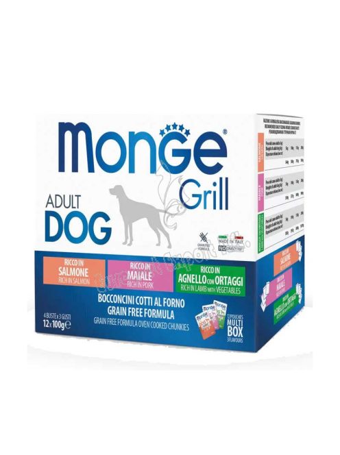 MONGE Dog Grill Multi box Lazac-Sertés-Bárány 12x100g